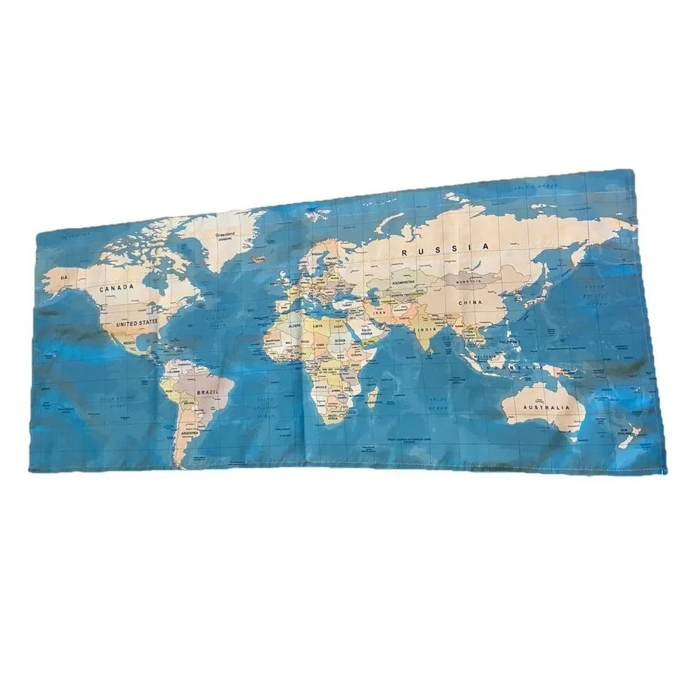 Grey Geographical World W x L (Pack of 2) Map World Map Real Grey Valance 52”x22